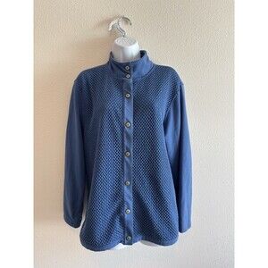 Allison Daley Blue French Terry Button-Up Jacket - Mesh Panel - Size L